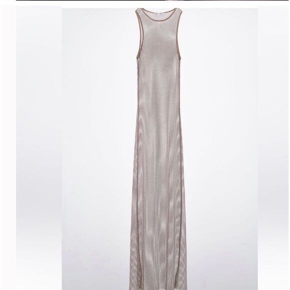 Zara Viral Blogger Favorite Nude Rhinestone Mesh Sheer Pullover Sleeveless Maxi - Picture 4 of 13